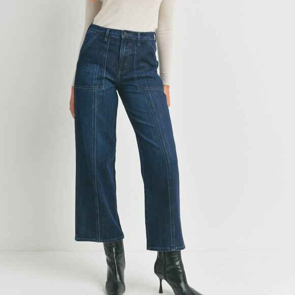 NWT JUST BLACK DENIM DK Seamed Utility Straight Jeans High-Rise Fit Size 31 - Picture 1 of 4